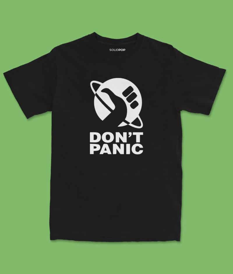 Don’t Panic T-Shirt – Hitchhiker’s Guide to the Galaxy Clothing classic
