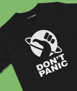 Don’t Panic T-Shirt – Hitchhiker’s Guide to the Galaxy Clothing classic
